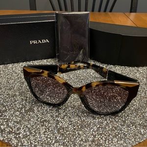Prada Havana Sunglasses, Black and Tortoise Shell with Gold Accents
